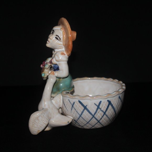 Japan Ceramics Flower Pot | Girl & Duck Vintage Planter - Picture 6 of 8